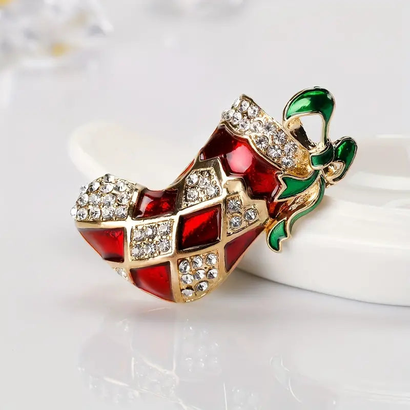 Festive Christmas Stocking Brooch Pin