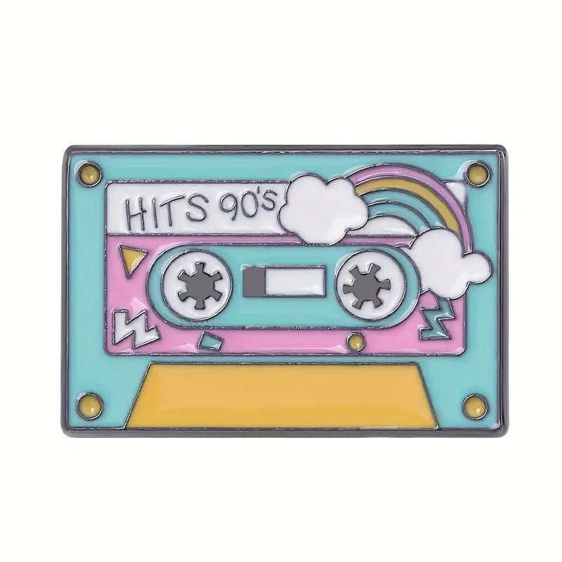 Trendy 90's Music Theme Cassette Tape Enamel Brooch Pin