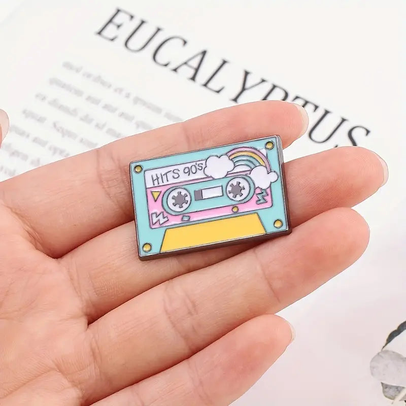 Trendy 90's Music Theme Cassette Tape Enamel Brooch Pin