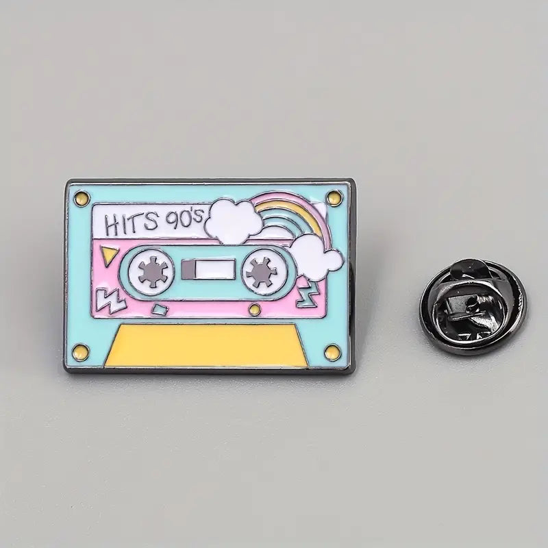 Trendy 90's Music Theme Cassette Tape Enamel Brooch Pin