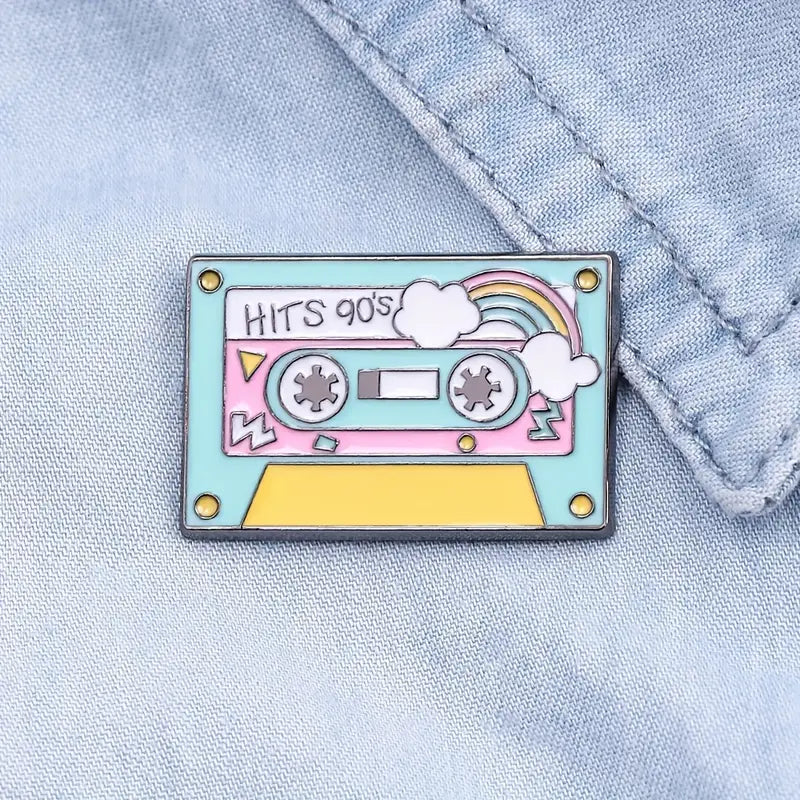 Trendy 90's Music Theme Cassette Tape Enamel Brooch Pin