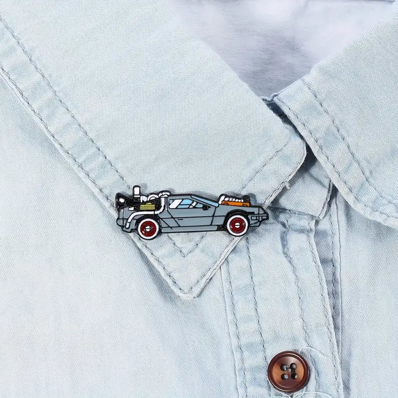 DeLorean Back to the Future Enamel Pin, Classic Car Collector Brooch, Lapel